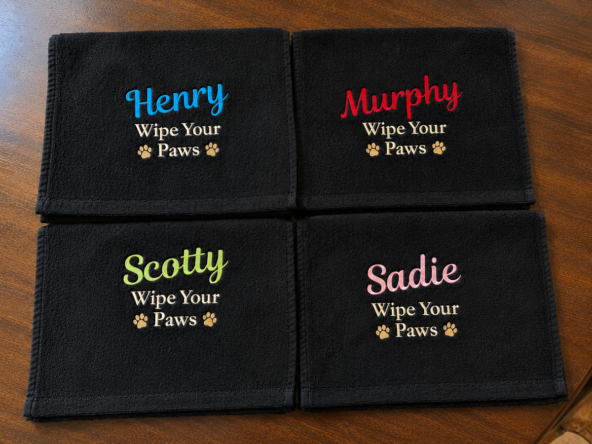 Personalized Embroidered Pet Towel | Custom 100% Cotton Terry Velour Towel | "Wipe Your Paws" | Pet Lover Gift