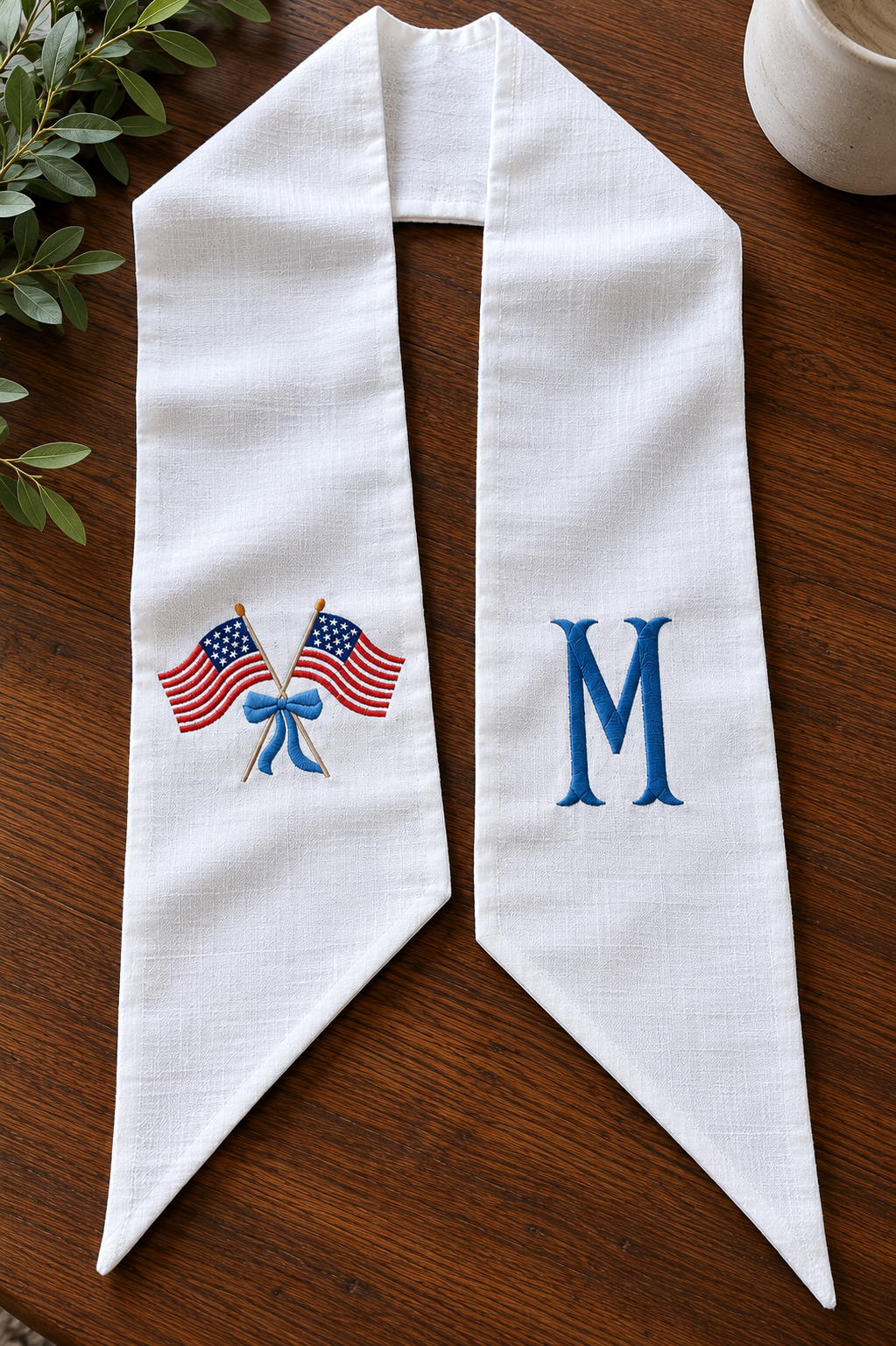 Classic Patriotic Linen Wreath Sash | Custom Monogram Door Accent