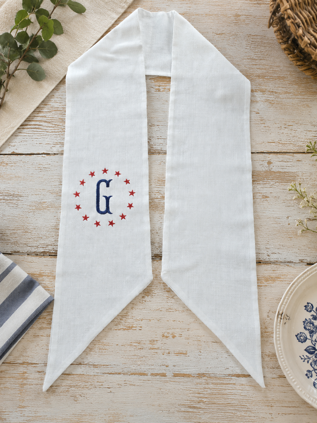 Classic Monogramed Linen Wreath Sash | Custom Monogram Door Accent
