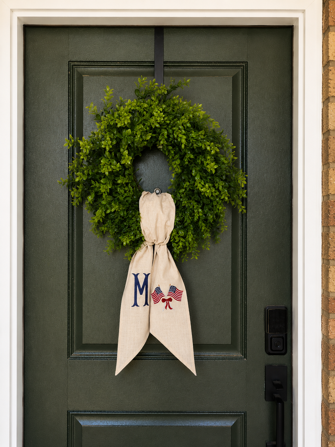 Classic Patriotic Linen Wreath Sash | Custom Monogram Door Accent