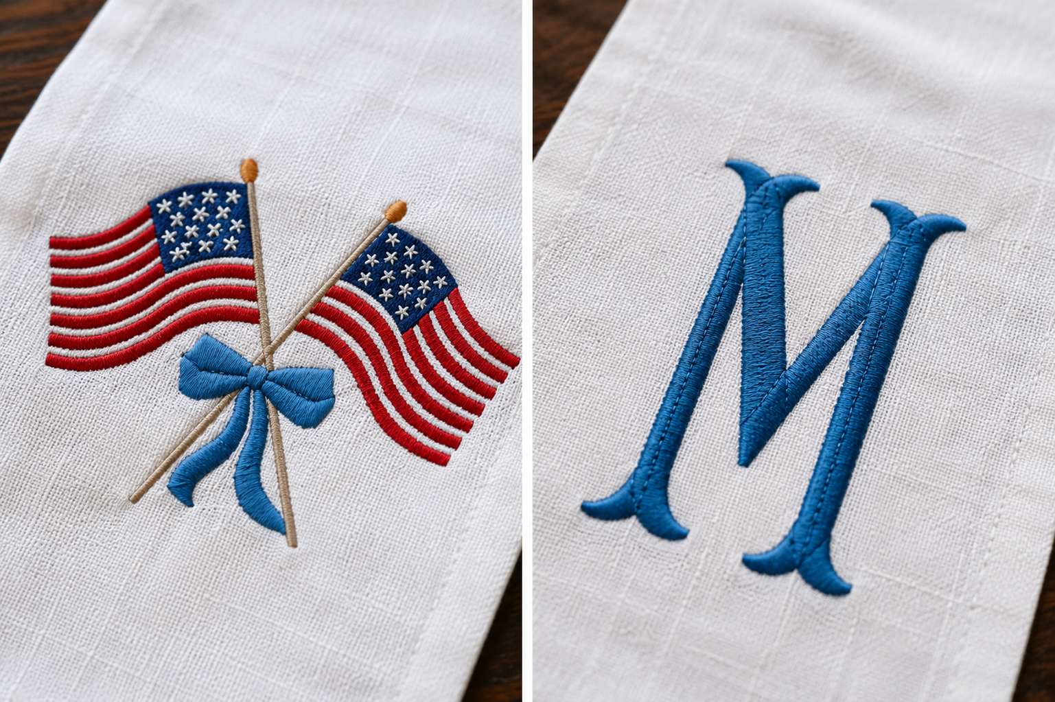 Classic Patriotic Linen Wreath Sash | Custom Monogram Door Accent