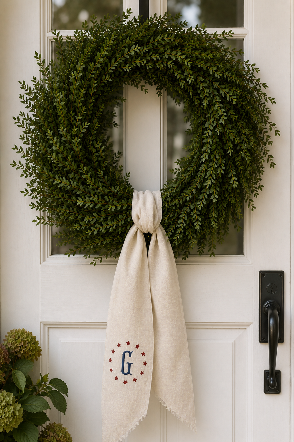 Classic Monogramed Linen Wreath Sash | Custom Monogram Door Accent