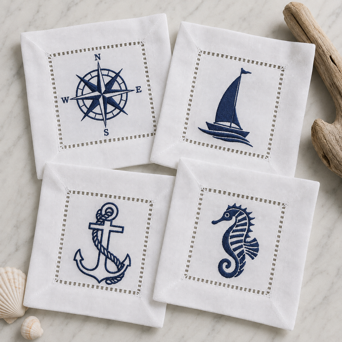 Choose-Your-Own Coastal Embroidered Cocktail Napkins | Set of Four