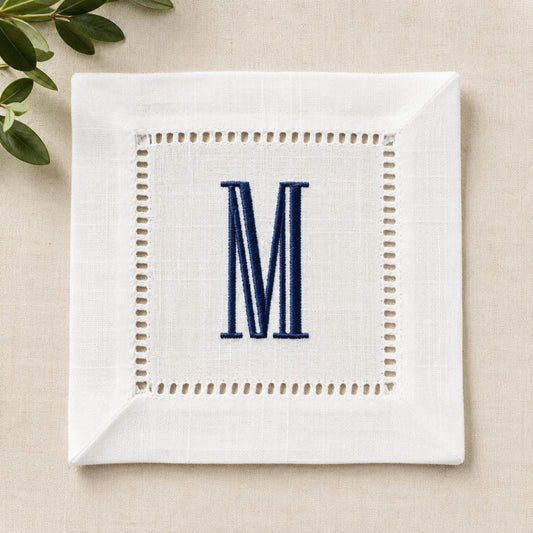 Personalized Monogrammed Hemstitch Cocktail Napkins – Set of 4