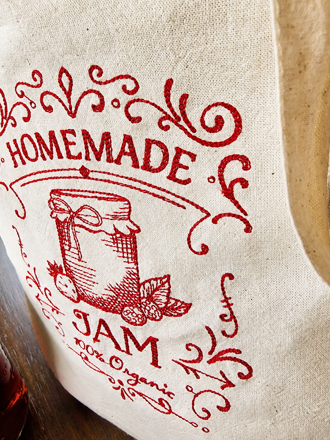 Embroidered Homemade Jam Tote Bag | Reusable Farmers Market Bag | Vintage Farmhouse Grocery