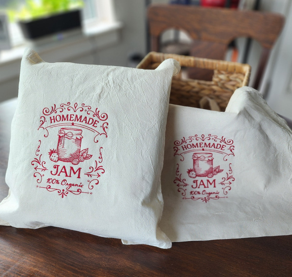 Embroidered Homemade Jam Tote Bag | Reusable Farmers Market Bag | Vintage Farmhouse Grocery